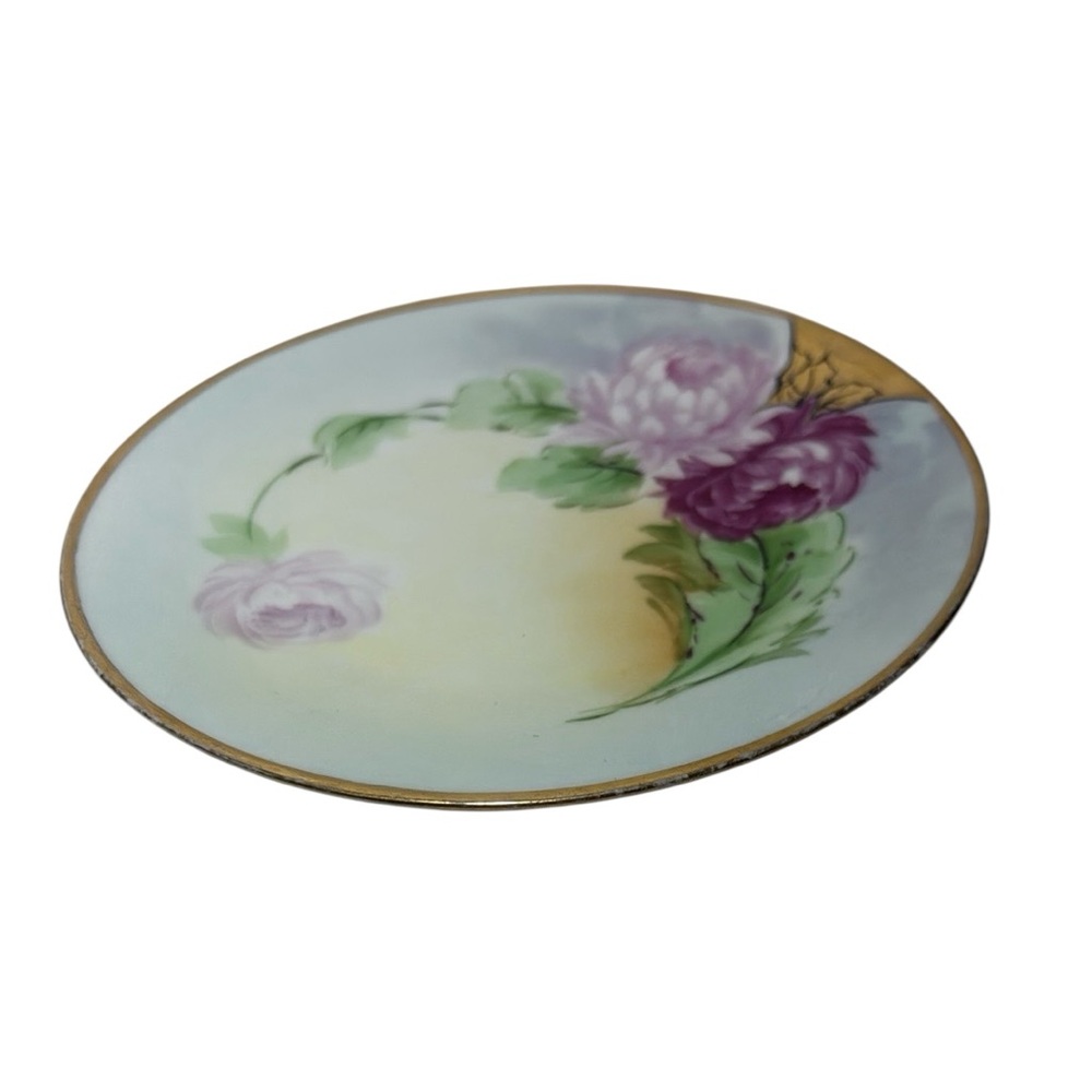 Floral Porcelain Plate Floral Design with Gold Trim